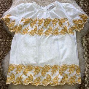Loft White Embroidered Floral Cotton/Linen Top